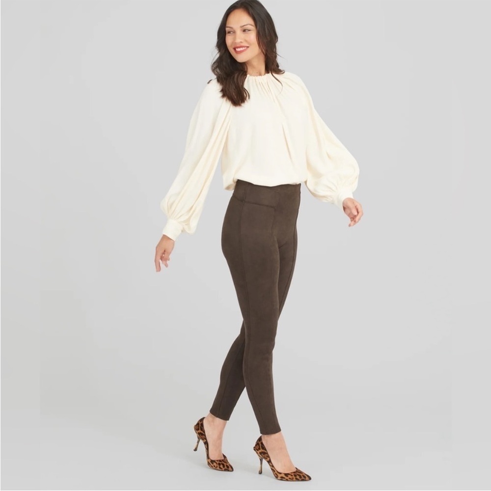Spanx Chocolate Brown Faux Suede Leggings Size Small - Picture 1 of 13
